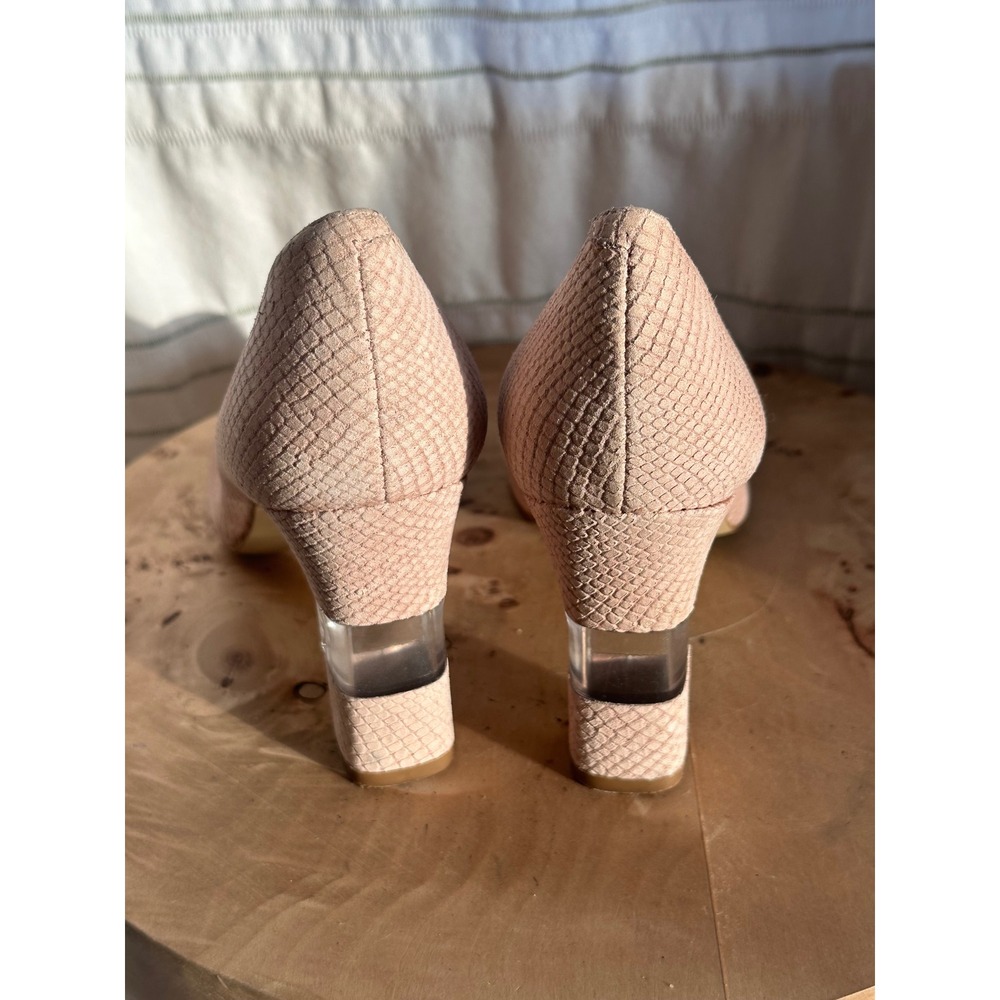 Talbots Women Pink Snakeskin Embossed Block Heel Pumps Clear Lucite Detail 9M